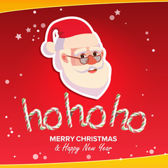 Naklejka premium Ho-Ho-Ho Phrase Sign Vector. Merry Christmas Greeting Red Background Card. Santa Claus. Place For Text. Illustration