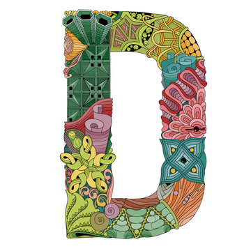 Letter D zentangle. Vector decorative object