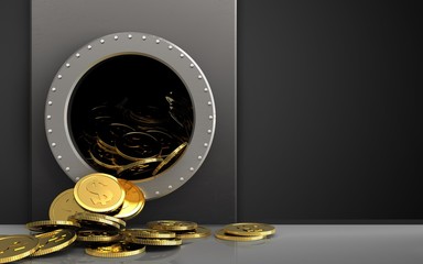 3d dollar coins over black