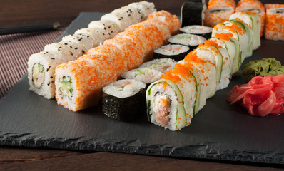 Sushi on a stone slate board