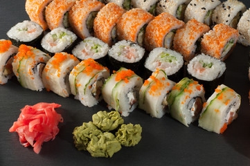 Sushi on a stone slate board