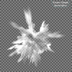 Fog or smoke isolated transparent special effect. White vector cloudiness, mist or smog background. Vector illustration