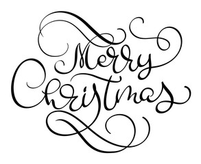 Merry Christmas vector text Calligraphic Lettering design card template.Creative typography for Holiday Greeting Gift Poster. Calligraphy Font style Banner