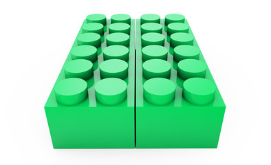 Colored toy bricks on white background 3d render
