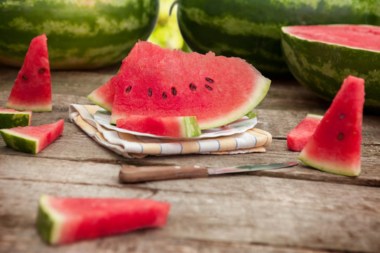 Sliced ripe watermelons on a plate