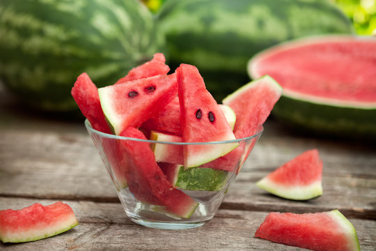 Slices of watermelon in glass bowl