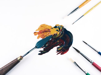 Multicolor oil paint brush strokes with knife.