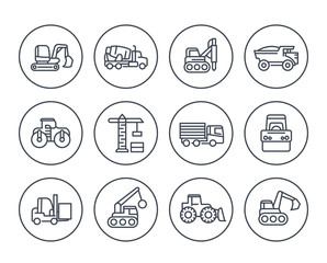 construction vehicles icons on white