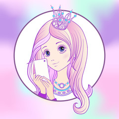 Young nice girl with long multi colored pink hear and princess C