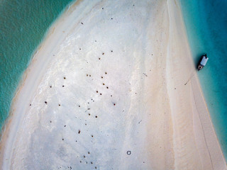 aerial view of sandy beach lagoon of polynesia Cook islands