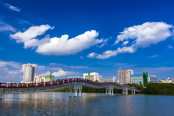 Pedestrian bridge over the Linchun River. Sanya, Hainan, China. A city hidden from tourist routes.