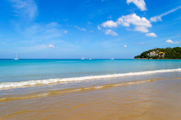Landscape of Kamala beach on the exotic island of Phuket in Thailand