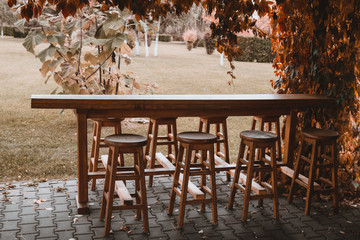 Fototapeta na wymiar bar table outside in autumn
