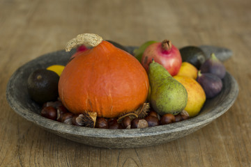 autumn bowl of fruits and vegetable