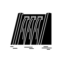 Hydroelectric station silhouette icon in flat style