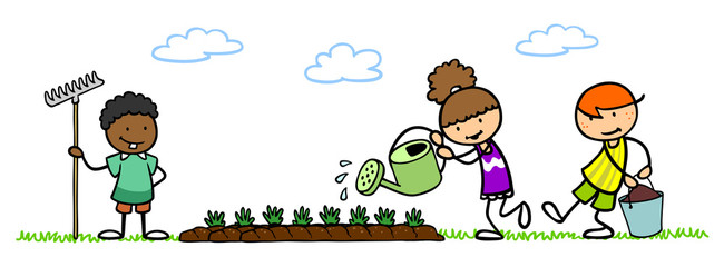 Kinder im Schulgarten pflanzen Gemüse © Robert Kneschke