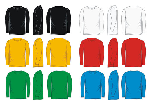 shirt long sleeve front, side, back, colorful vector image