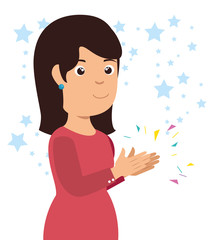 smiling woman clapping cheerful cartoon vector illustration graphic design