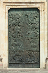 View of Santa Maria Assunta Cathedral Door Umbria, Orvieto, Italy