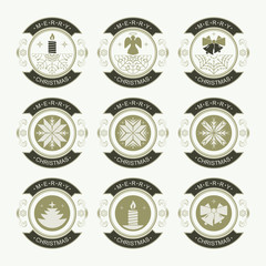 Christmas emblem of black and green in the form of a circle, set