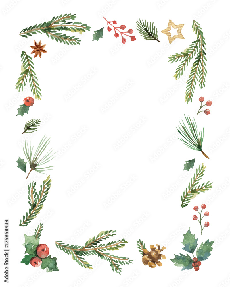 Canvas Prints watercolor vector christmas frame with fir branches and place for text.