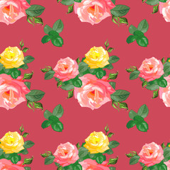 pattern with red,yellow roses,