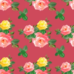 Deurstickers pattern with red,yellow roses, © lyubovyaya