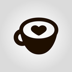 Love Coffee or tea mug or cup isolated flat vector icon