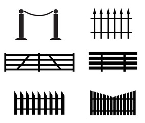 fence set icon on white background. black fence sign. flat style.