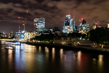 Fototapeta na wymiar Long Exposure of the London skyline over the Thames.