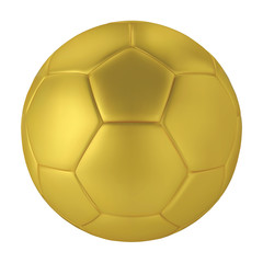 Gold soccer ball on white background. Golden football ball.
