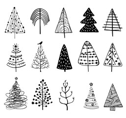 Set of Doodle Christmas Trees.