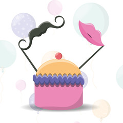 muffin and decortive mustache and kiss icon over white background vector illustration