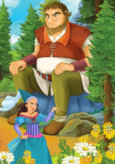 Obraz na płótnie Canvas Cartoon scene with some beautiful girl in forest - illustration for children