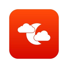 Moon and clouds icon digital red