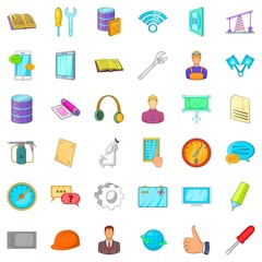 Iron battery icons set, cartoon style