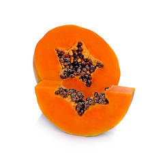 slices of sweet papaya on white background