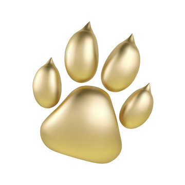 Vector Golden paw print of animal logotype or icon isolated on white background. Dog paw footprint logo. Year of Dog