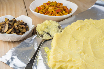 Ingredients for potato roll with vegetables.