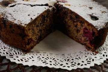 Homemade cranberry pie with walnuts, berries