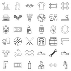 Treadmill icons set, outline style