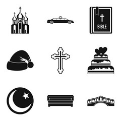 Religion sign icons set, simple style