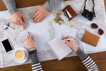 Couple planning travel to Barcelona, Spain