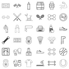 Exercise icons set, outline style