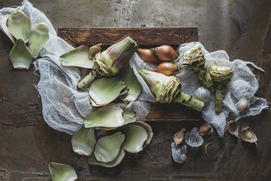Ingredients for artichokes soup