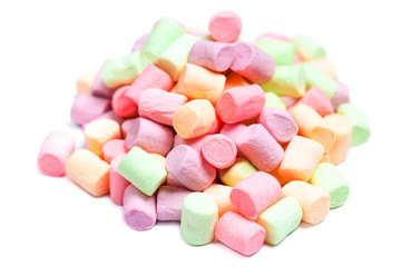 Marshmallow white and pink on isolated  on white background. Huge, big marshmallow macro top view image.
