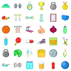 Weightlifter icons set, cartoon style