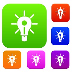 Glowing light bulb set color collection