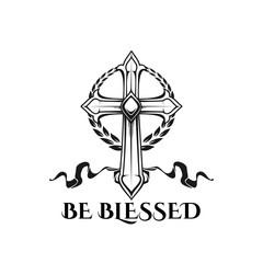 Easter cross be blessed vector religion quote icon