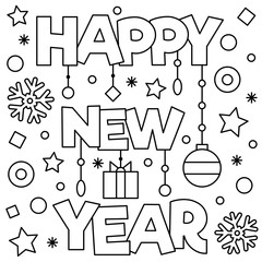 Happy New Year. Coloring page. Vector illustration.